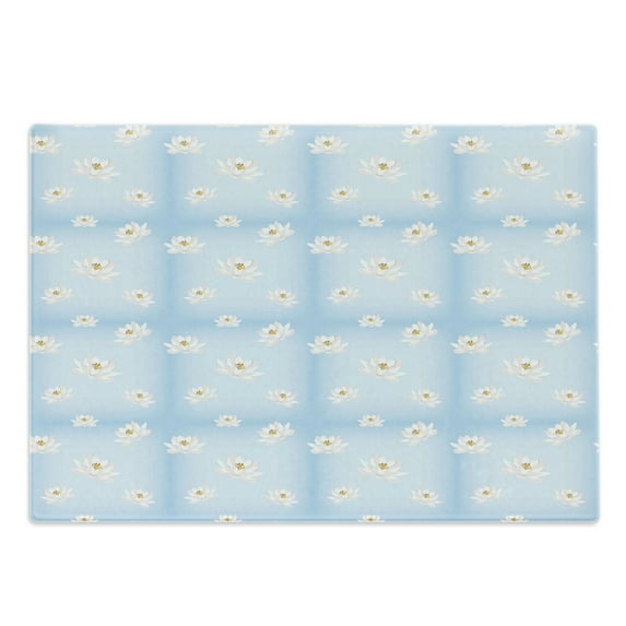 Flower Cutting Board, Continuous Peaceful Pattern with Cartoon Water Lily, Decorative Tempered Glass Cutting and Serving Board, in 3 Sizes, by Ambesonne