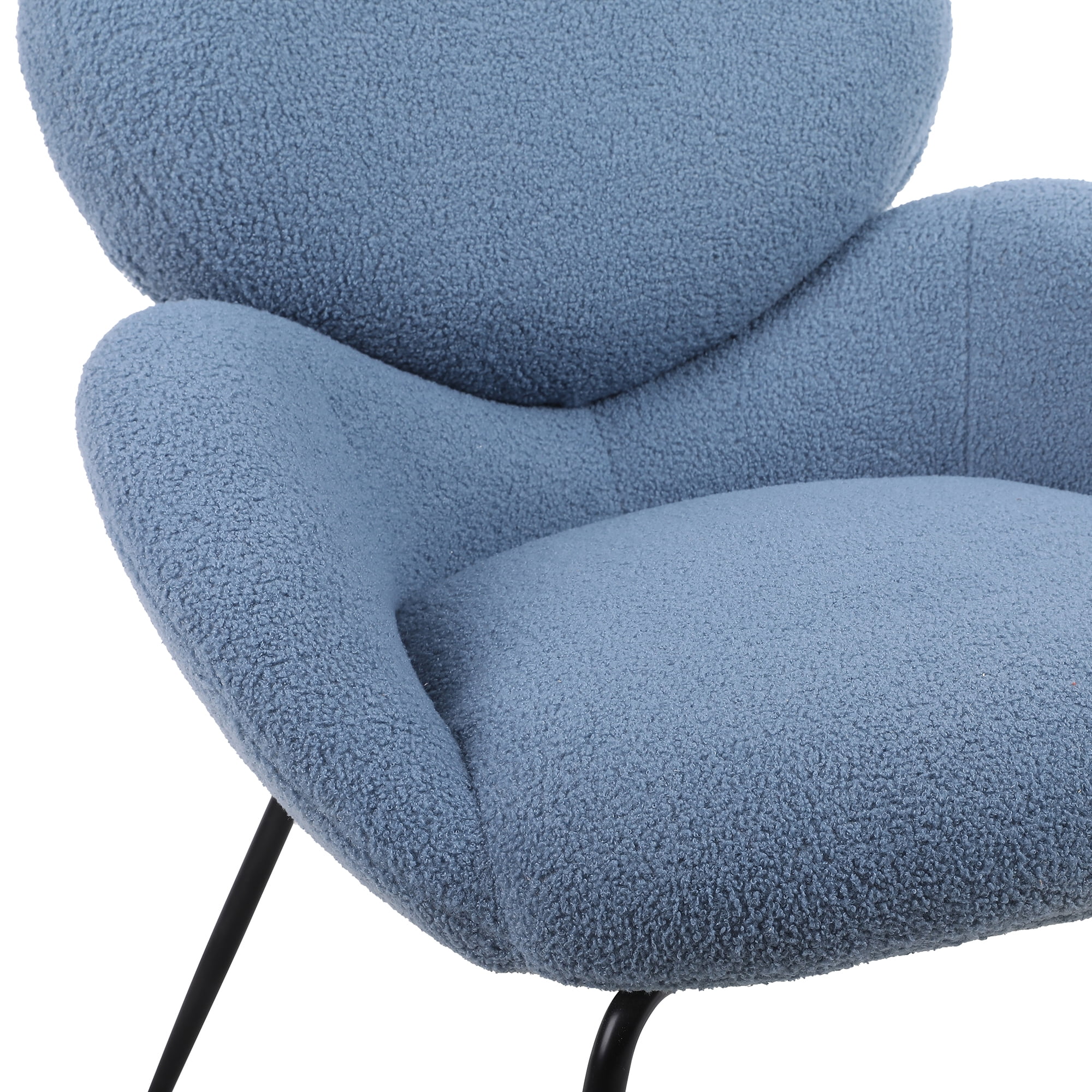 Kadyn Modern Sherpa Armchair with Black Metal Legs, Comfy and Soft Chairs for Bedroom, Blue