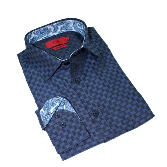 Elie Balleh Navy Solid Textured Boys Button Down Shirt