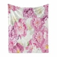 thumbnail image 1 of Nature Soft Flannel Fleece Throw Blanket, Spring Themed Mosaic Texture Peony Flowers Floral Soft Colors Art, Cozy Plush for Indoor and Outdoor Use, 60" x 80", Pink Purple White, by Ambesonne, 1 of 6