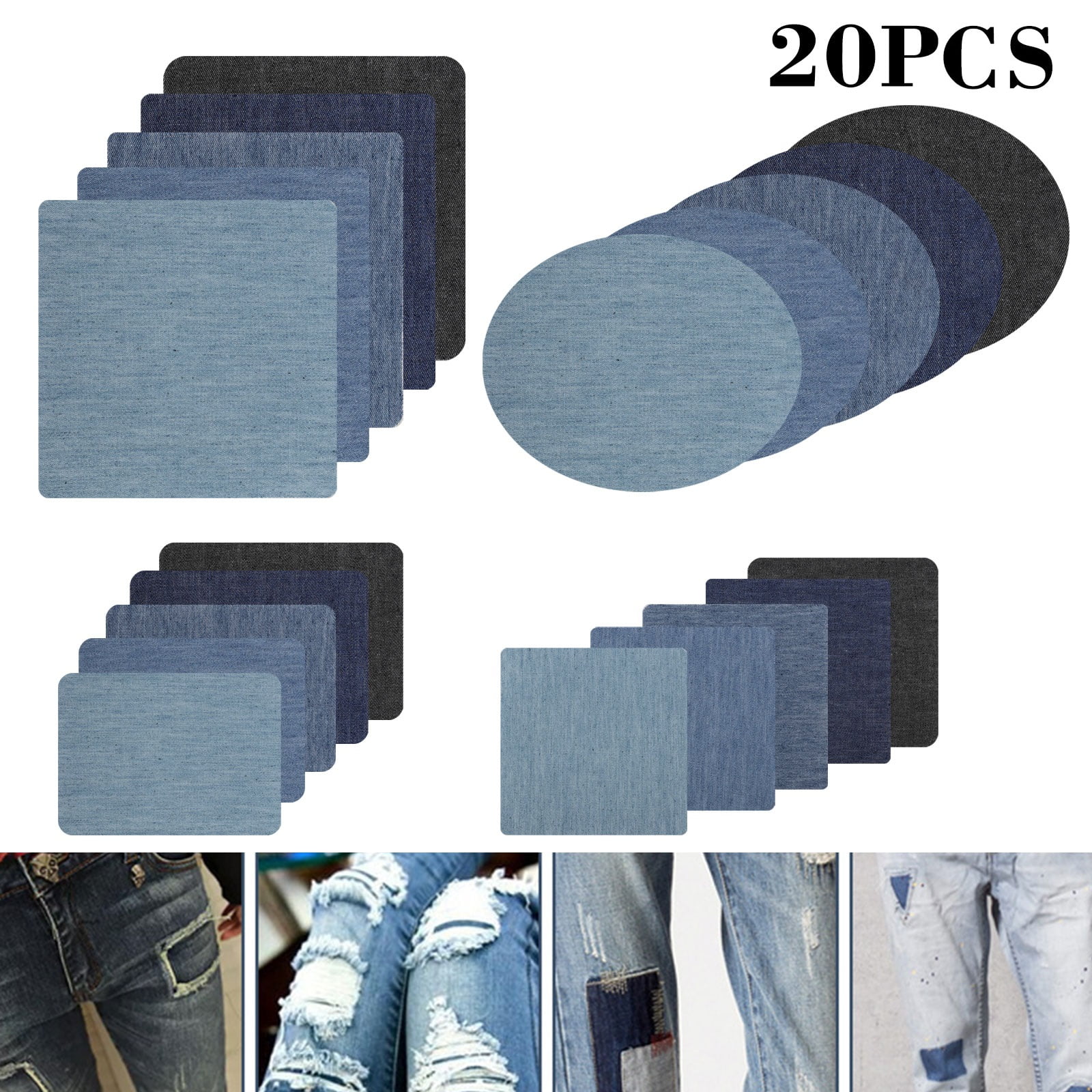 6X Assorted Cotton Jeans Repair Kit 3Color Iron On Denim Patch Sewing Ap Pn 