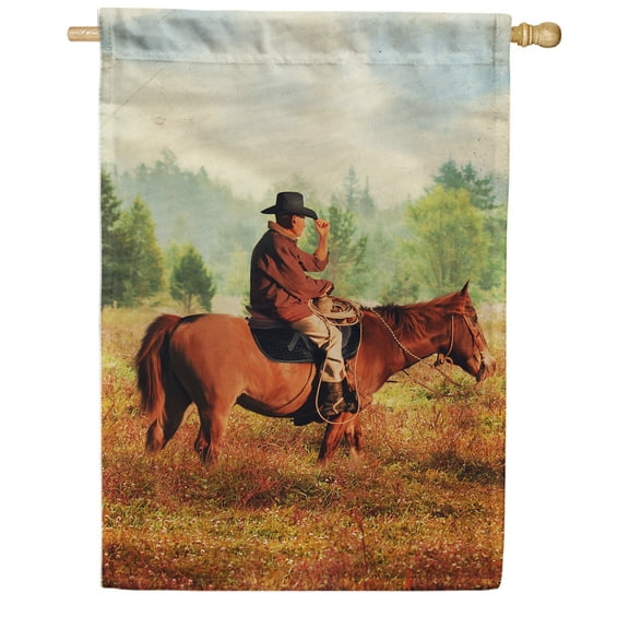 America Forever Cowboy Riding Horse Summer House Flag 28 x 40 inches Country Farm Animal American Horse Equestrian Double Sided Summer Seasonal Yard Outdoor Decorative Rustic Rodeo House Flag