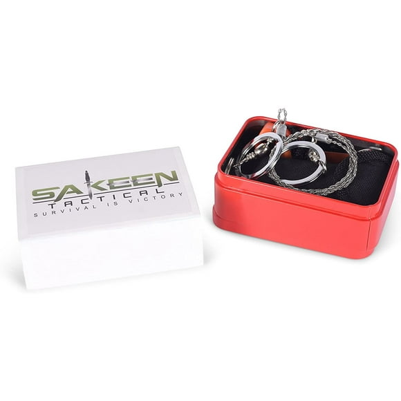 Sakeen Tactical SOS101 Survival Kit with Signal Whistle, Fire Starter, Pocket Knife, Wire saw, Compass and Tin for Camping, hunting, military. Great in emergencies