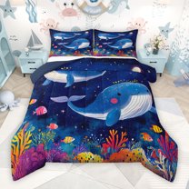 Manfei Kawaii Whale Animal Queen Comforter Set, Dreamy Stars Galaxy Bedding Sets, Teens Kids Girls Boys Reversible Bedding Comforter Set, Microfiber Bedroom Decor, 3-Piece