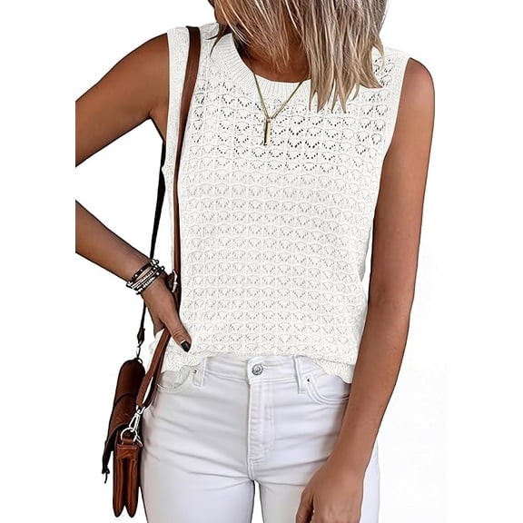 FreshPretty Sweater Vest Women Crochet Tank Tops Spring Summer Sleeveless Knit Pullover Beach Cover Up Vacation Outfits