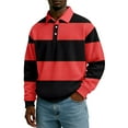 thumbnail image 2 of Men's Casual Long Sleeve Color Block Button Down Collar Loose Fit Top for Spring Fall Urban Style,Red,L, 2 of 5