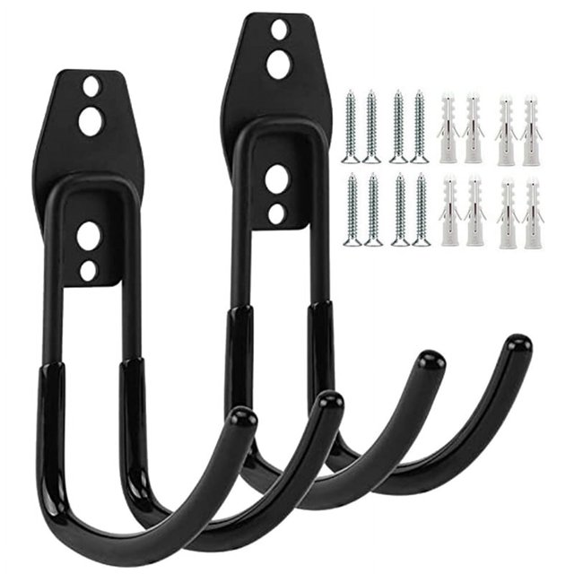 Ganchos de garaje de 2 unidades, ganchos dobles, ganchos de pared para montaje en pared, almacenamiento resistente, herramientas eléctricas, escalera, utilidad