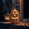thumbnail image 5 of Halloween Pumpkin Decor Jack O Lantern with Flameless Candle, Handmade Resin Orange Pumpkin Light for Fall Table Centerpiece, Indoor Outdoor Decorations for Front Door Porch Mantel, 5 of 8