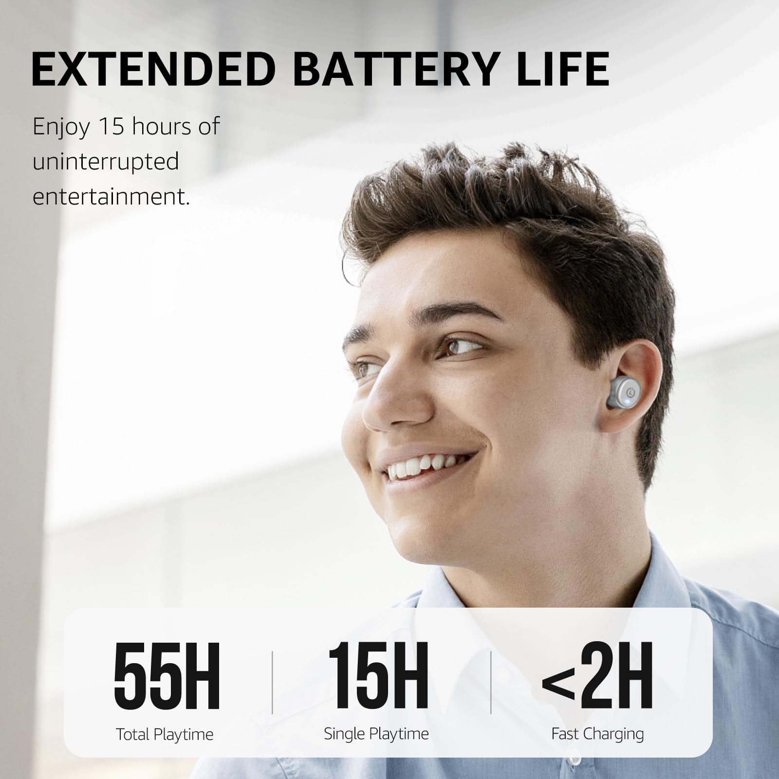 TOZO T10 Bluetooth Headphones Wireless Earbuds, 55H, Stereo Bass, App Customize 32 EQ, Wireless Charge, IPX8 Waterproof, 100+ White Noise Tracks, Ergonomic Design, Gray