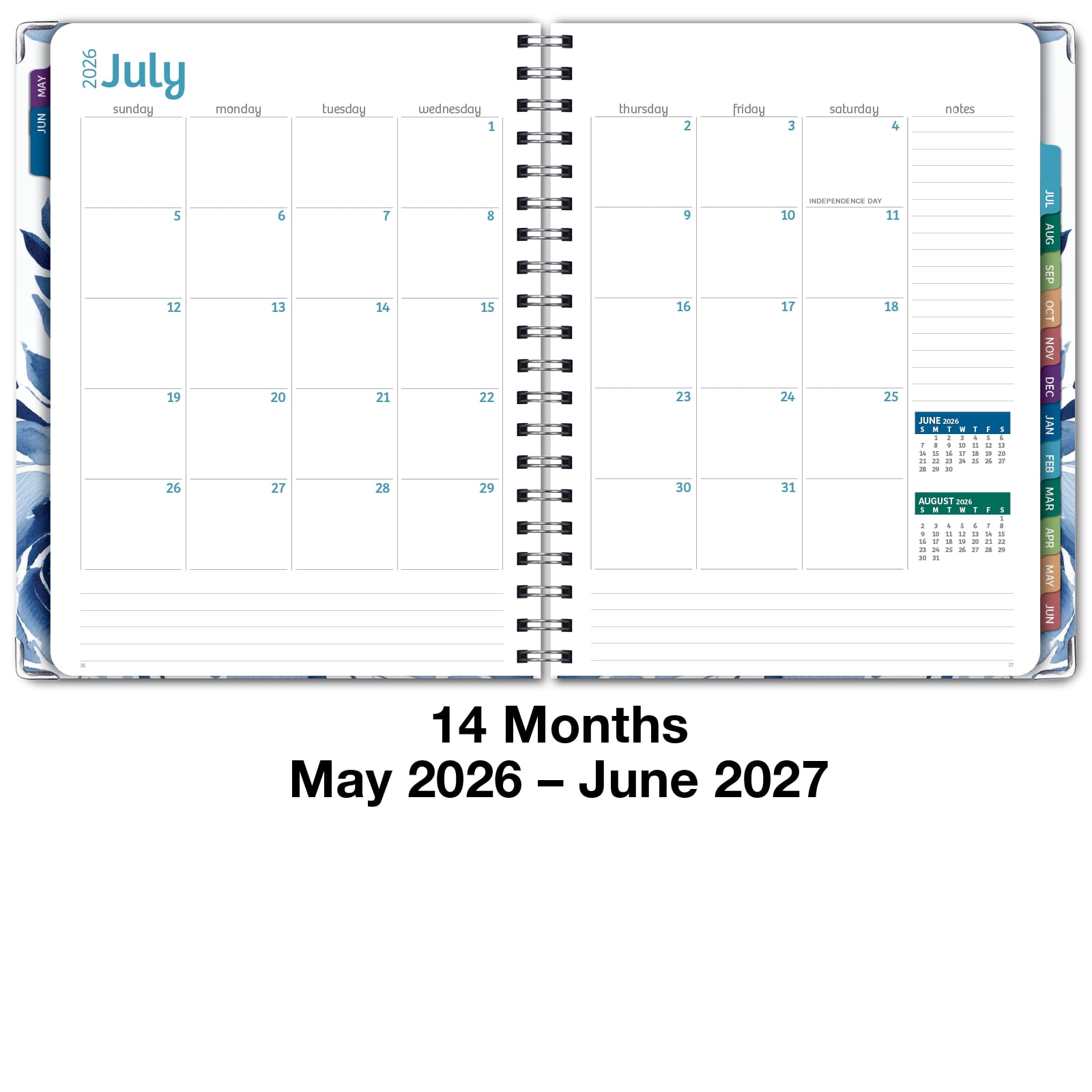 2026-2027 Excello Brands 8.5" x 11" Academic Year Hardcover Fashion Planner, Weekly/Monthly, 14 Month, Blue Bloom