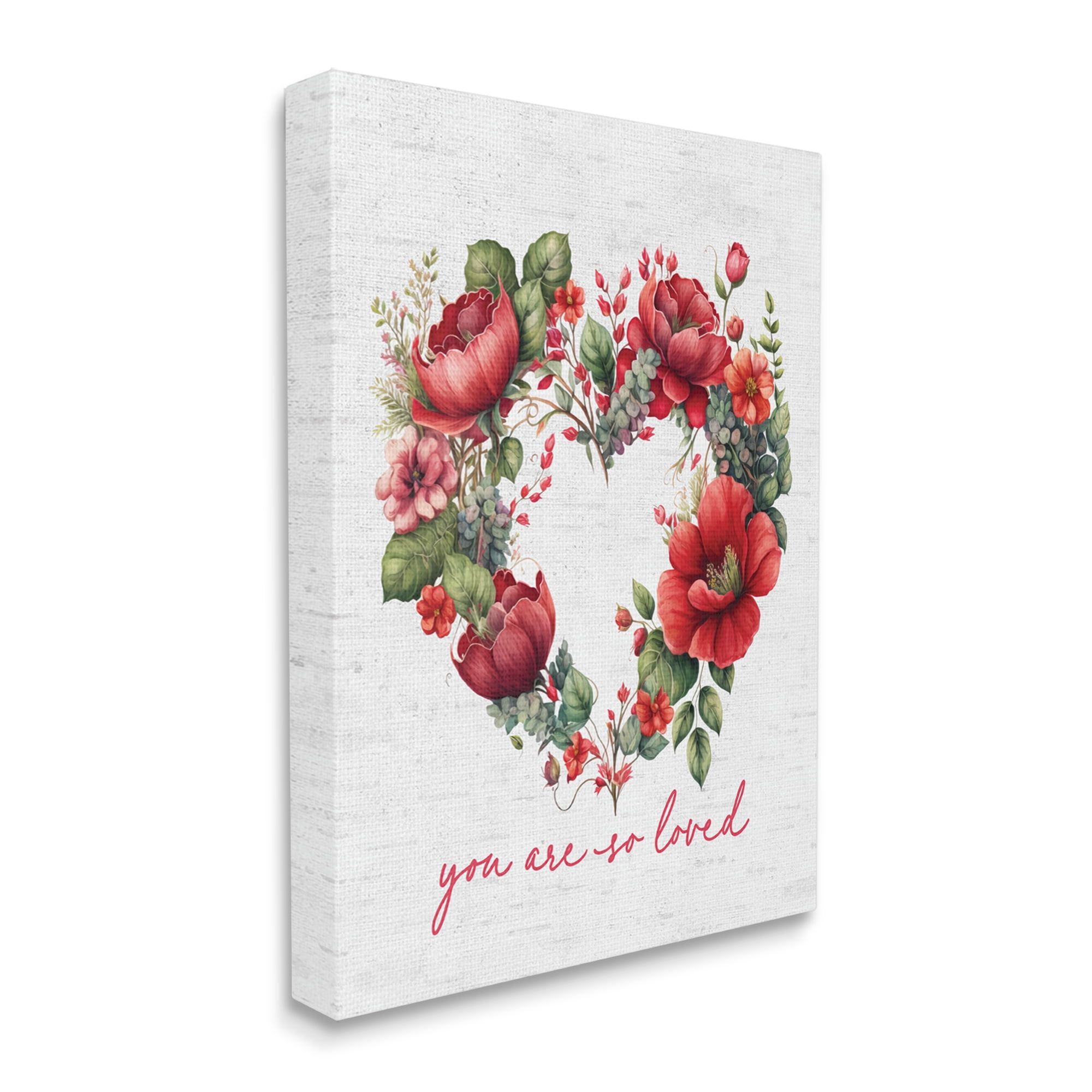 Stupell Industries Valentine's Heart Shaped Wreath Botanical & Floral Painting Gallery Wrapped Canvas Art Print Wall Art, 30 x 40