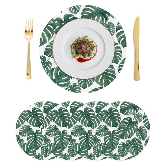 Round Placemats Summer Tropical Botanical 15 inch Set of 4 Table Mats for Dining Table Sage Green Monstera Deliciosa Heat Resistant Non-Slip Kitchen & Home Decorative Place Mat Set