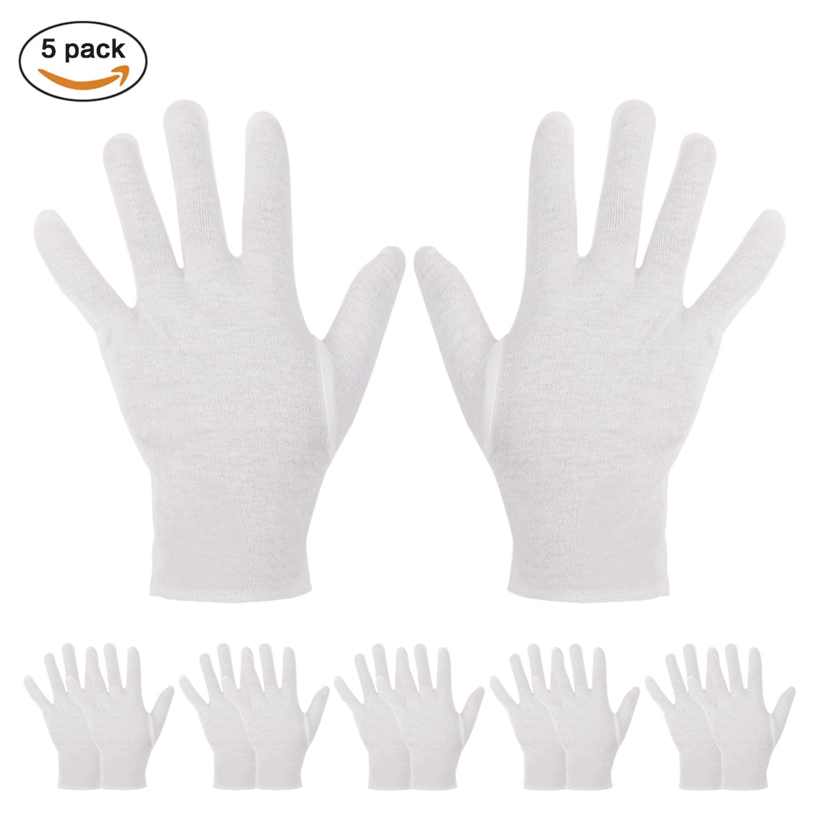 5 Pairs White Cotton Gloves Cotton Cosmetic Moisturizing Therapeutic