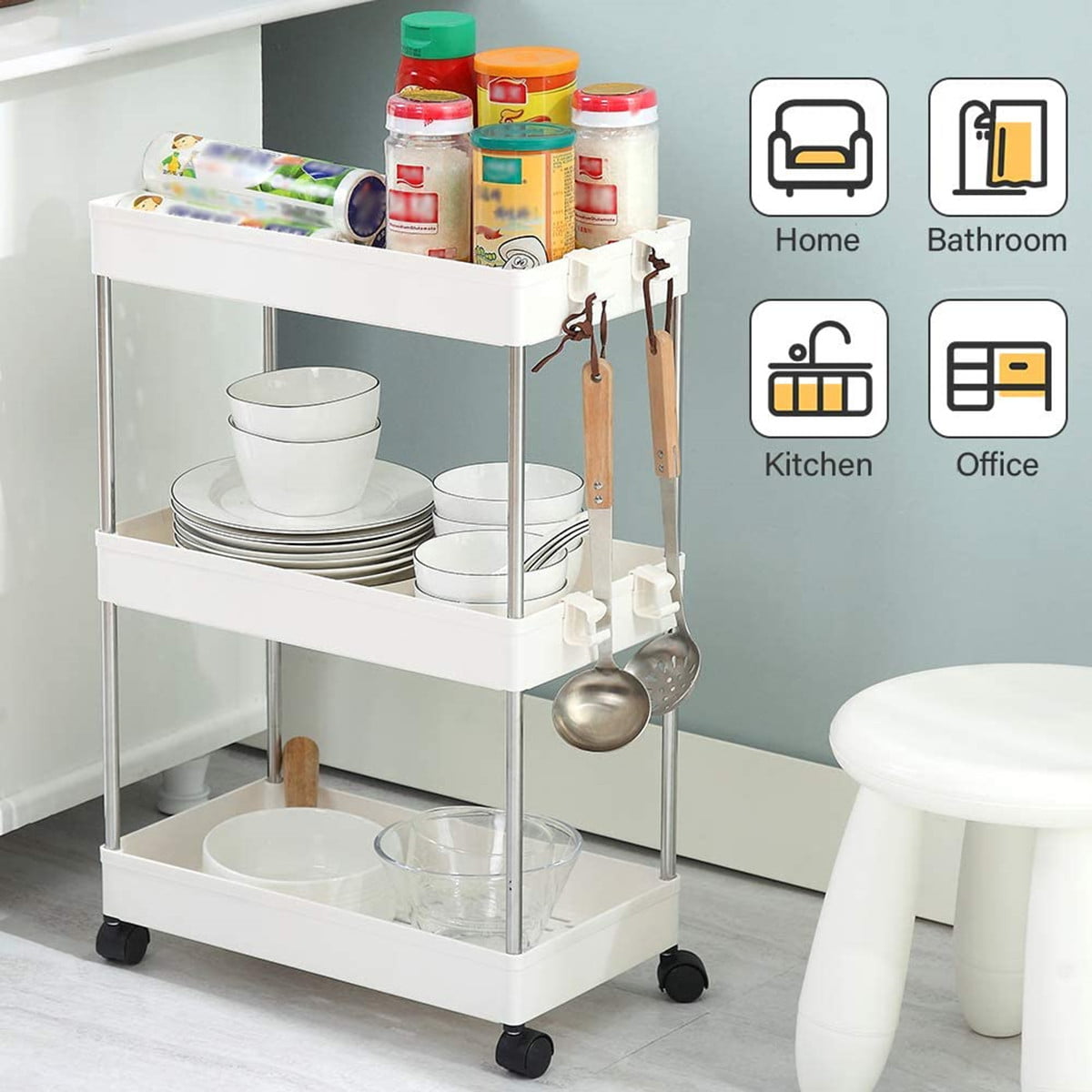 Mobile Shelf Kitchen Storage Rack Bathroom Stand Organizer Laundry Cart closets