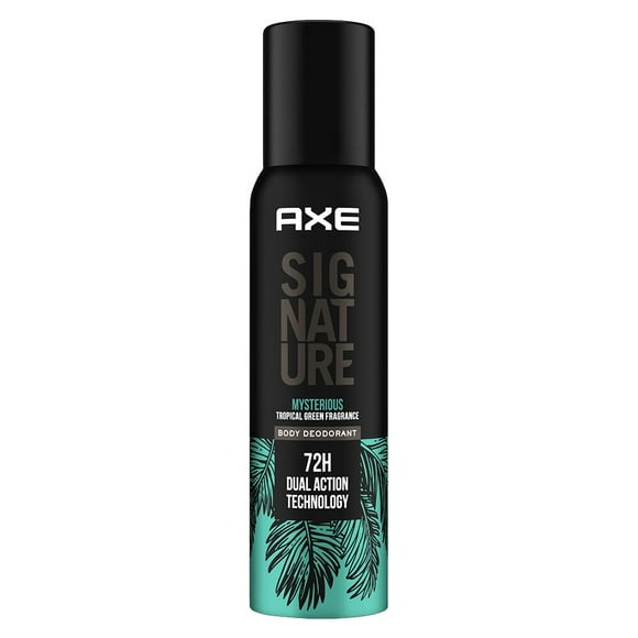 Axe Signature Mysterious Body Deodorant Spray For Men 154ml, 5.2 Fl.oz. | Long Lasting No Gas - 72Hr Dual Action Technology | Tropical Green Fragrance For Boys