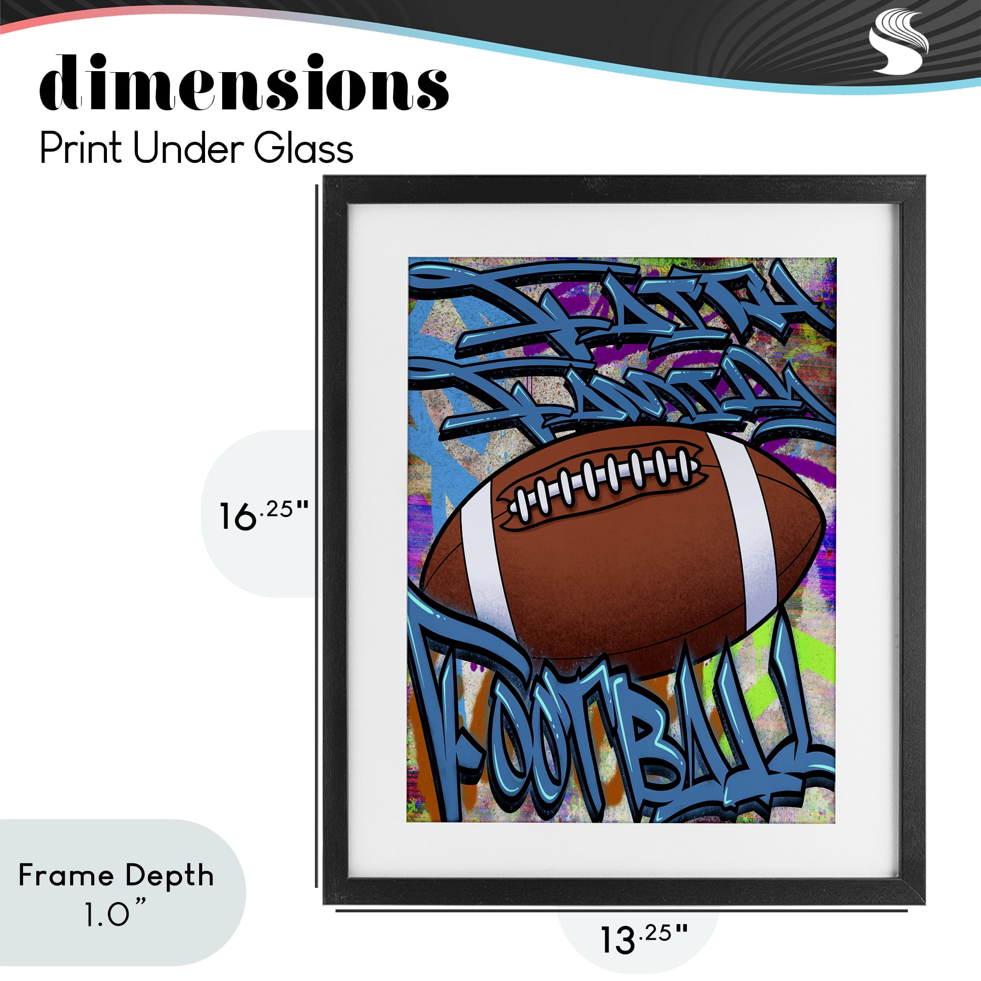 Stupell Industries Faith Family Football Graffiti Black Framed Print Under Glass, design by Marcus Prime