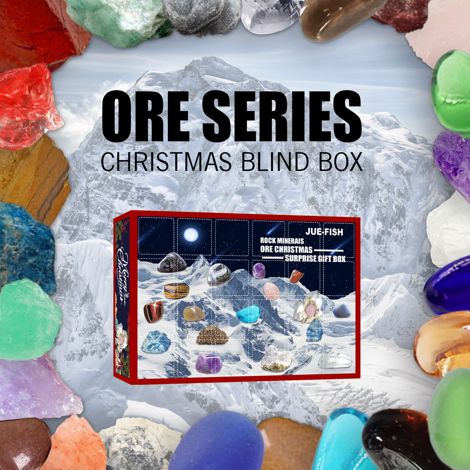 Baofu Rocks Storage Gift Box, Earth Science Kit, 24 Piece Rocks Collection  Christmas Advent Calendar