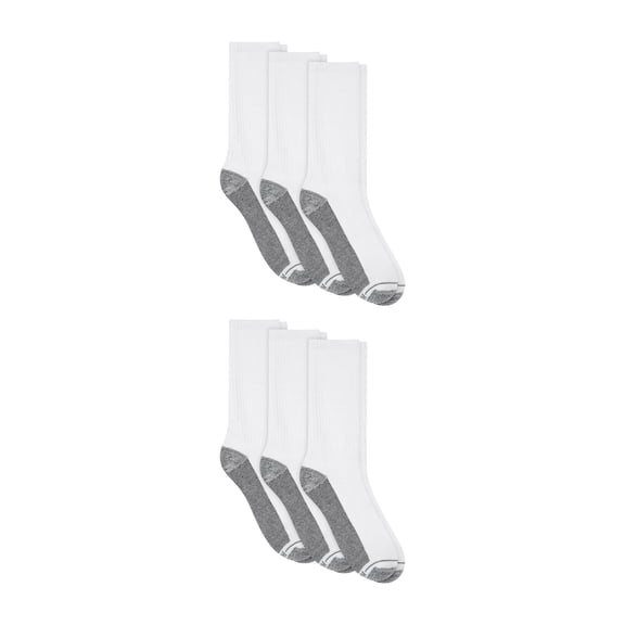 Hanes Double Tough Men's Crew Socks, Comfort Top, Shoe Sizes 12-14, 6-Pairs White