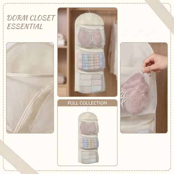 Hanging Mesh Sock Storage Bag for Dorm and Closet, Organizer for Socks, Underwear and Accessories(34.25*15.74in)
