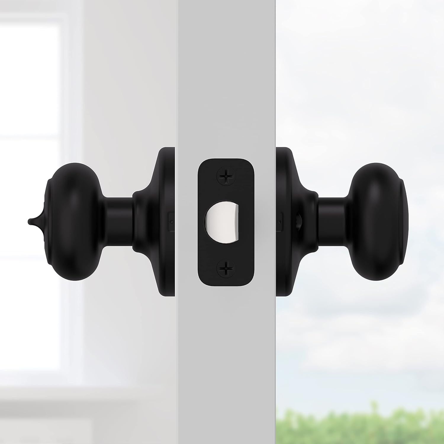 Cove Interior Privacy Door Knob with Lock, Door Handle For Bathroom and Bedroom, Matte Black Keyless Turn Lock Doorknob