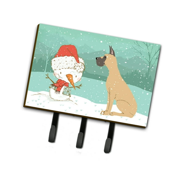 Cropped Fawn Great Dane Snowman Christmas Leash or Key Holder
