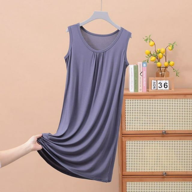 Huaizzzy Chemise de Nuit d'Été pour Femme Confortable à Col Rond Sans Manches Robe de Maison Tenue de Détente Décontractée Basique Vêtement de Nuit pour Femmes Grande Taille Chemise de Nuit Femme Dames Chemise à Manches Longues Manches Courtes