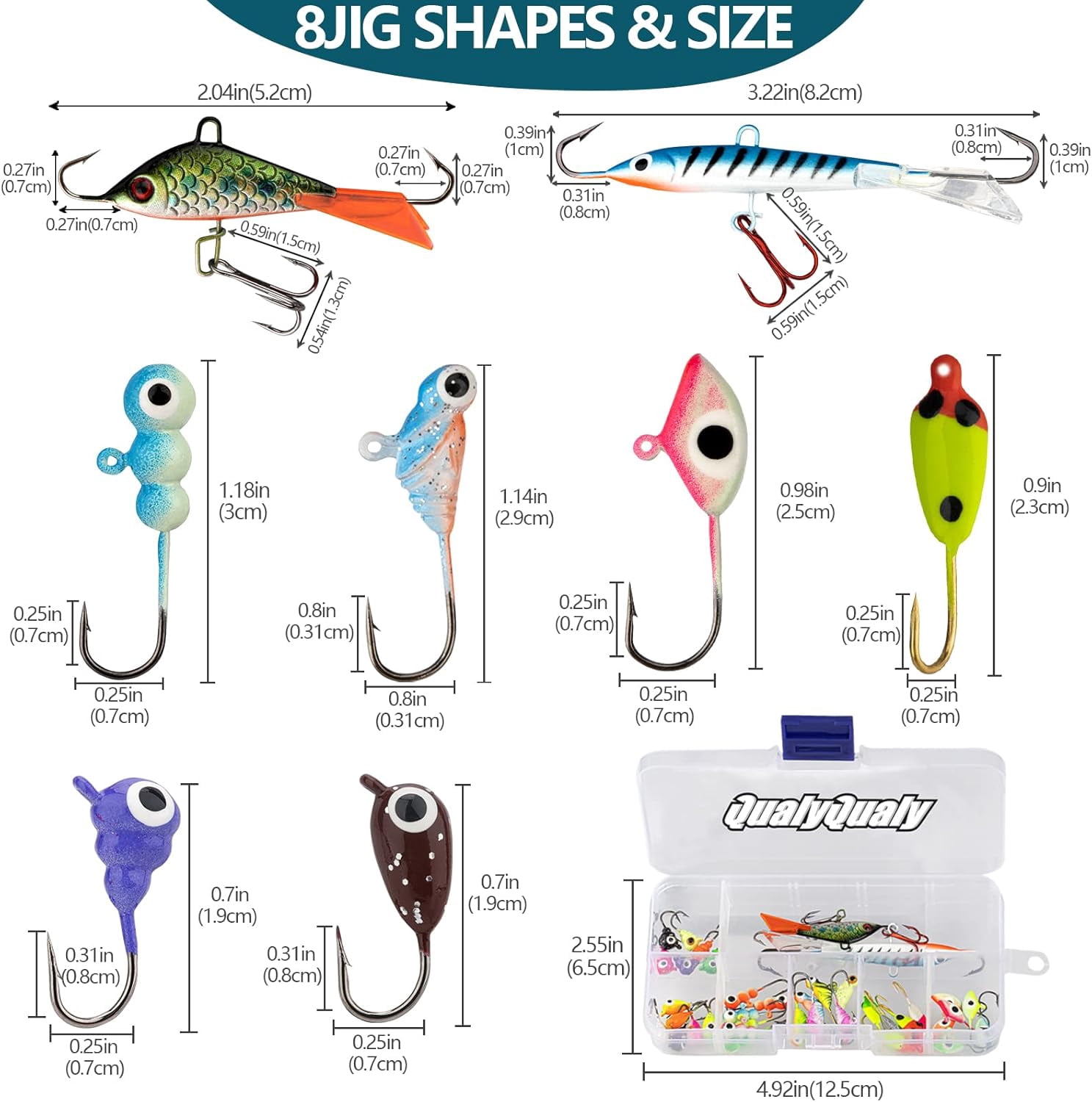 THKFISH Fishing Lures Ice Fishing Jigs 38/40PCS Ice Fishing Gear Jigs Head Panfish Crappie Jigs Ice Fishing Jigging Lures Kit for Panfish,Crappie, Walleye