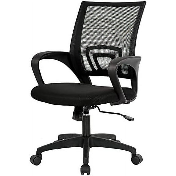 Home Office Chair Ergonomic Desk Chair Mid-Back Mesh Computer Chair Lumbar Support Comfortable Executive Adjustable Rolling Swivel Task Chair with Armrests(Black)