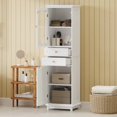 thumbnail image 1 of 63" Tall Bathroom Storage Cabinet with Glass Doors – Free-Standing Black Cabinet with 2 Drawers & Adjustable Shelves, MDF Painted Finish for Display & Organizing Bathroom Essentials, 1 of 7