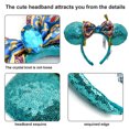 thumbnail image 5 of Fashion Minnie Ears Sequin Diamonds Aladdin Queen Sparkle Bow Headband Blue/Green, 5 of 13