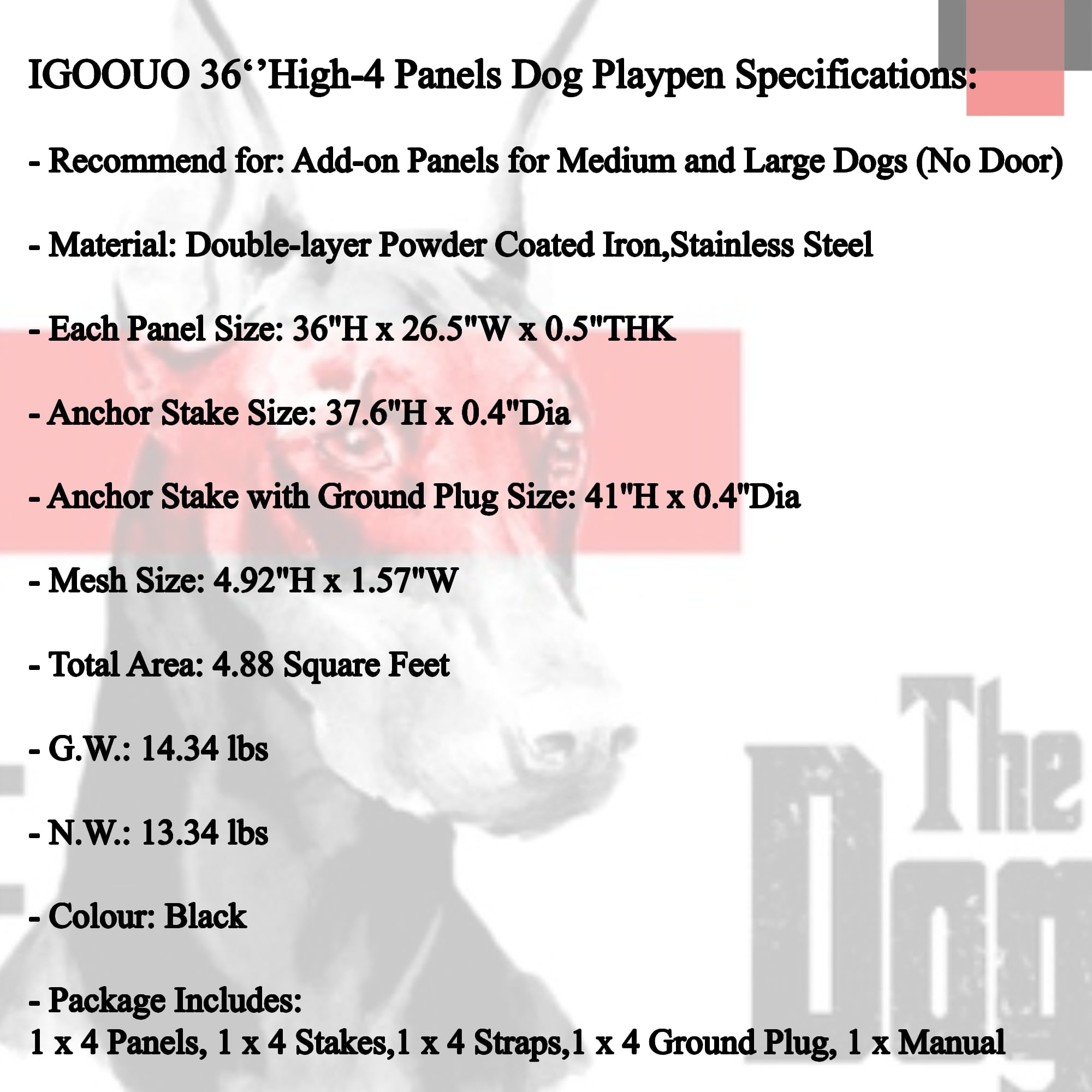 IGOOUO 3ft High Lightweight Portable Metal Outdoor Dog Pen Play Pen for Medium & Large Dogs with 4 Add-on Panels