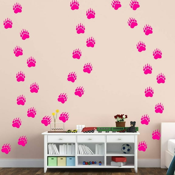 VWAQ Bear Paw Print Floor Decals - Peel and Stick Footprint Wall Stickers - 36 PCS