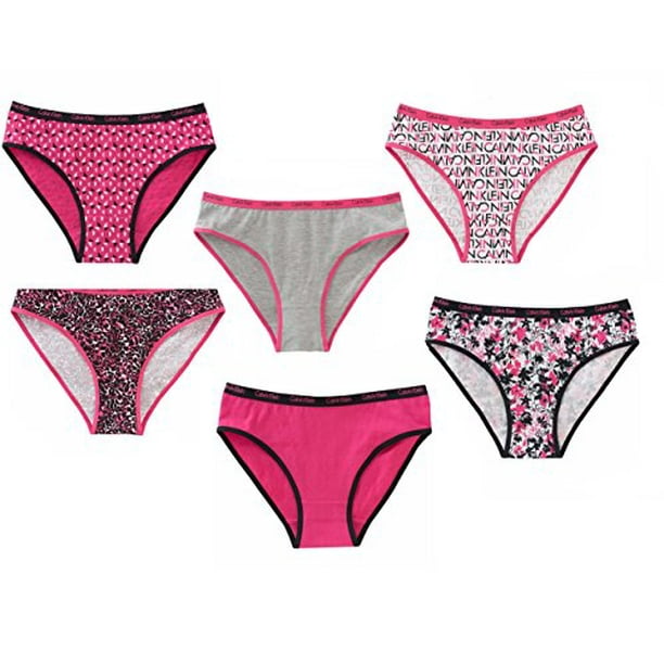 Calvin Klein Girls Panties Underwear Cotton Stretch Assorted Print-Solid  (Large 12-14) 6 Pack