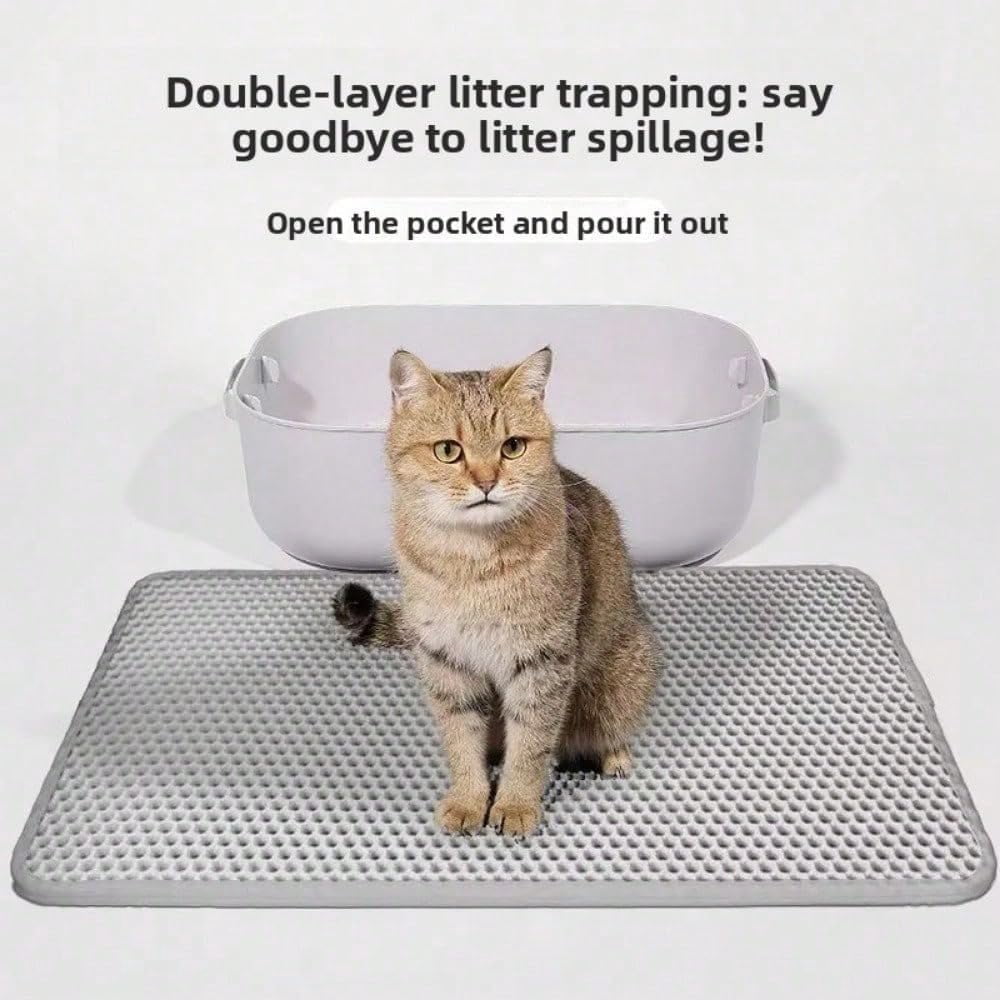 Waterproof Cat Litter Mat, Double-Layer Non-Slip Honeycomb Design with Soft Thick Pad for Litter Control & Cozy Cat Resting, 30*45CM