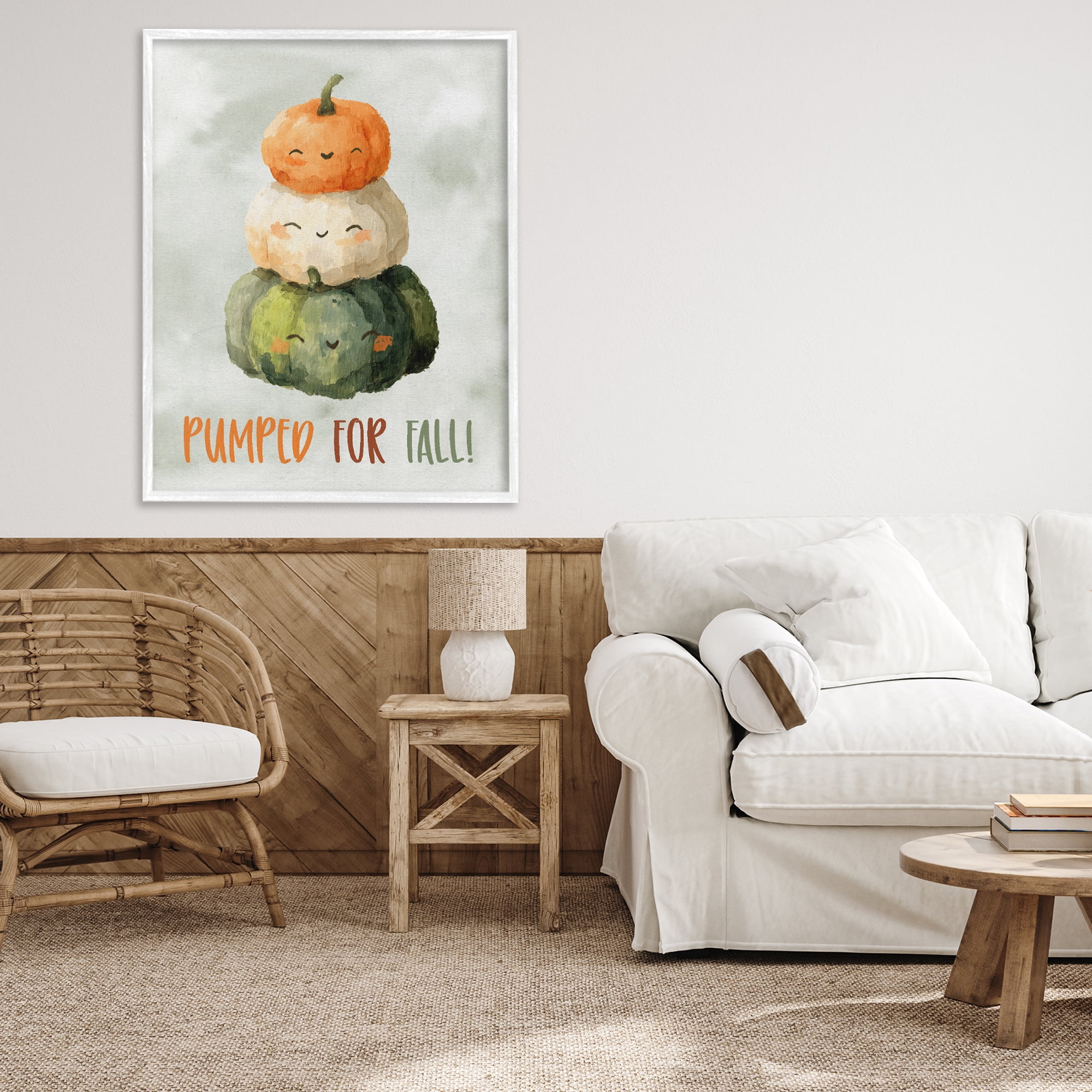 Stupell Industries Smiling Pumpkins Pumped For Fall White Framed Giclee Art, design by Ziwei Li