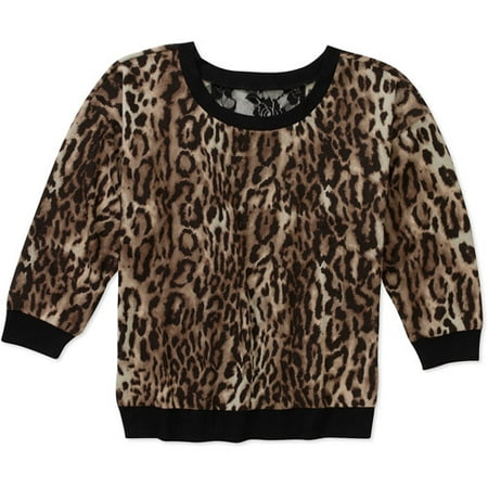 No Boundaries Juniors' Lace Back Hacci Sweater