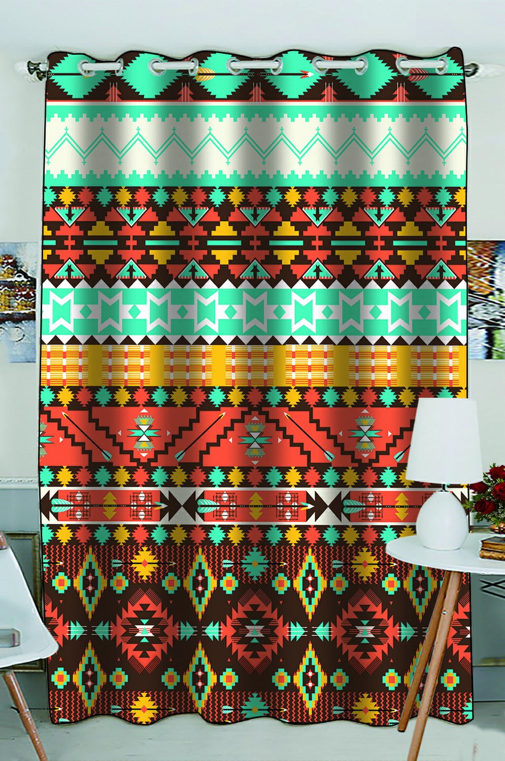 Phfzk Geometric Window Curtain, Colorful Aztec Bohemian Style Window