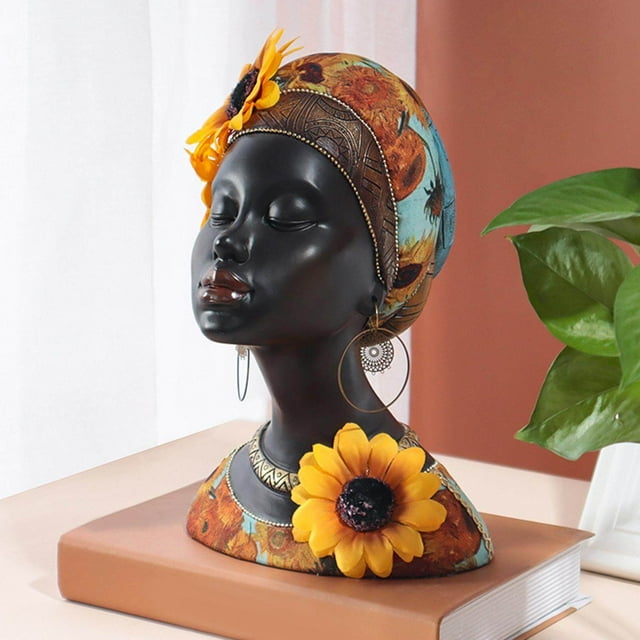 fastboy Statue Tête de Femme Africaine Sculpture d'Art de Collection pour Cuisine