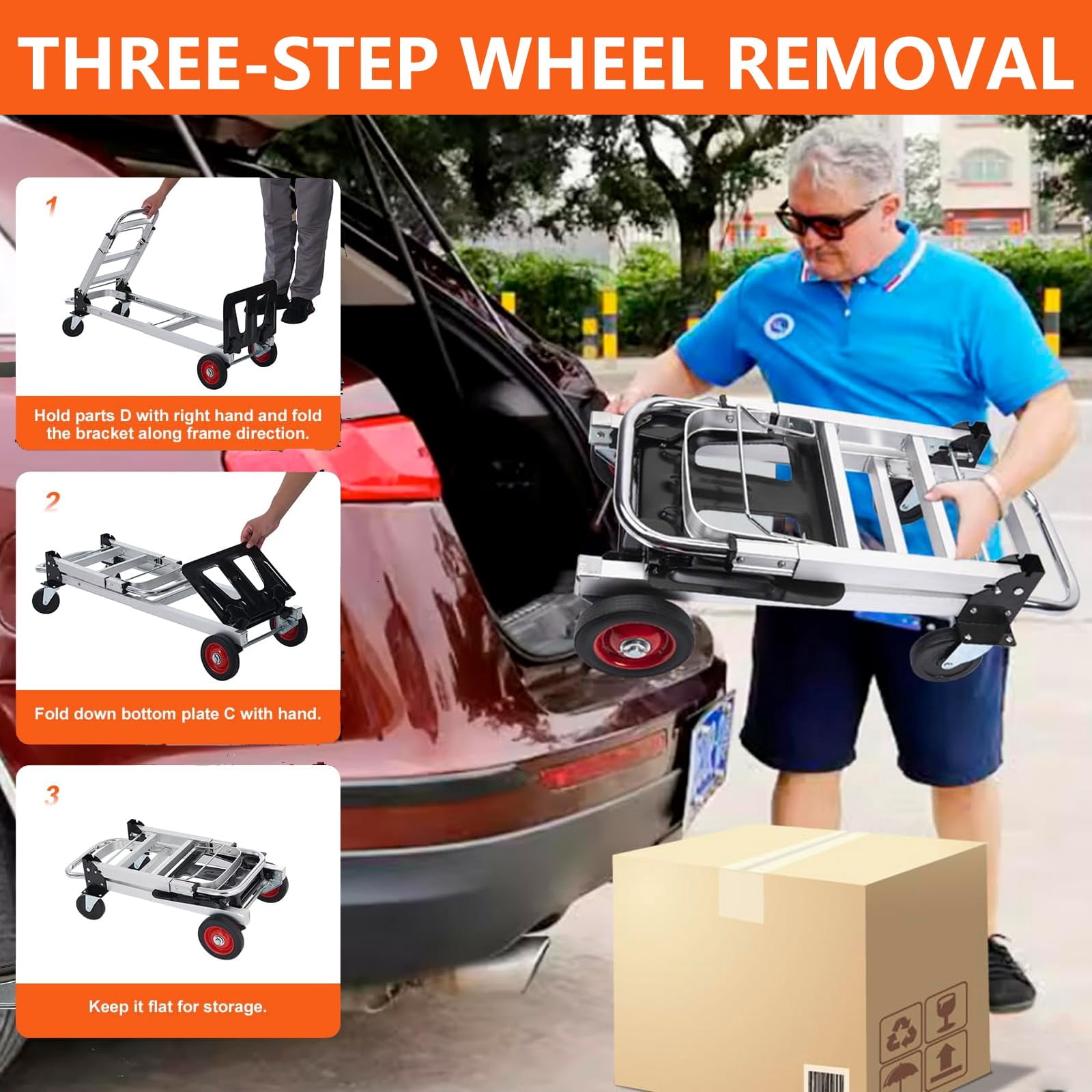 Huisuilinss Folding Hand Truck,Aluminum Convertible Hand Truck,Platform Truck Dolly Cart With 4 Wheel For Transport And Moving In Warehouse Supermarket Garden Grocery Office Home