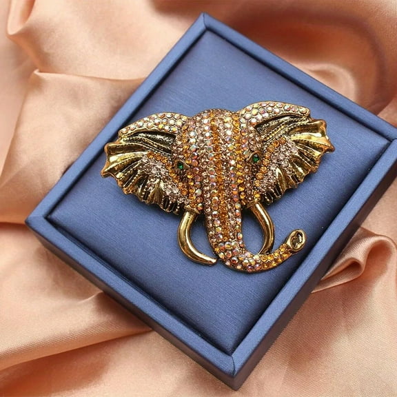 GKNET Large Vintage Diamond Encrusted Elephant Brooch Exaggerated Animal Pin