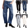 thumbnail image 2 of Qingpeng Womens Loose Barrel Jeans High Waisted Wide Leg Boyfriend Cropped Denim Ankle Pants with Large Pockets, 2 of 8