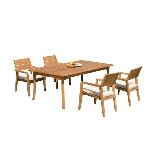 Grade-A Teak Dining Set: 4 Seater 5 Pc: 118" Rectangle Table And 4 Vellore Stacking Arm Chairs Outdoor Patio WholesaleTeak #51VL2405