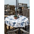 thumbnail image 3 of Outdoor Tablecloth with Umbrella Hole Zipper Indigo Blue Wildflower Round Tablecloth 60" Waterproof Outside Table Cloth Classic Florals Farmhouse Botanical Patio Table Cover Tablecloths for Picnic, 3 of 8