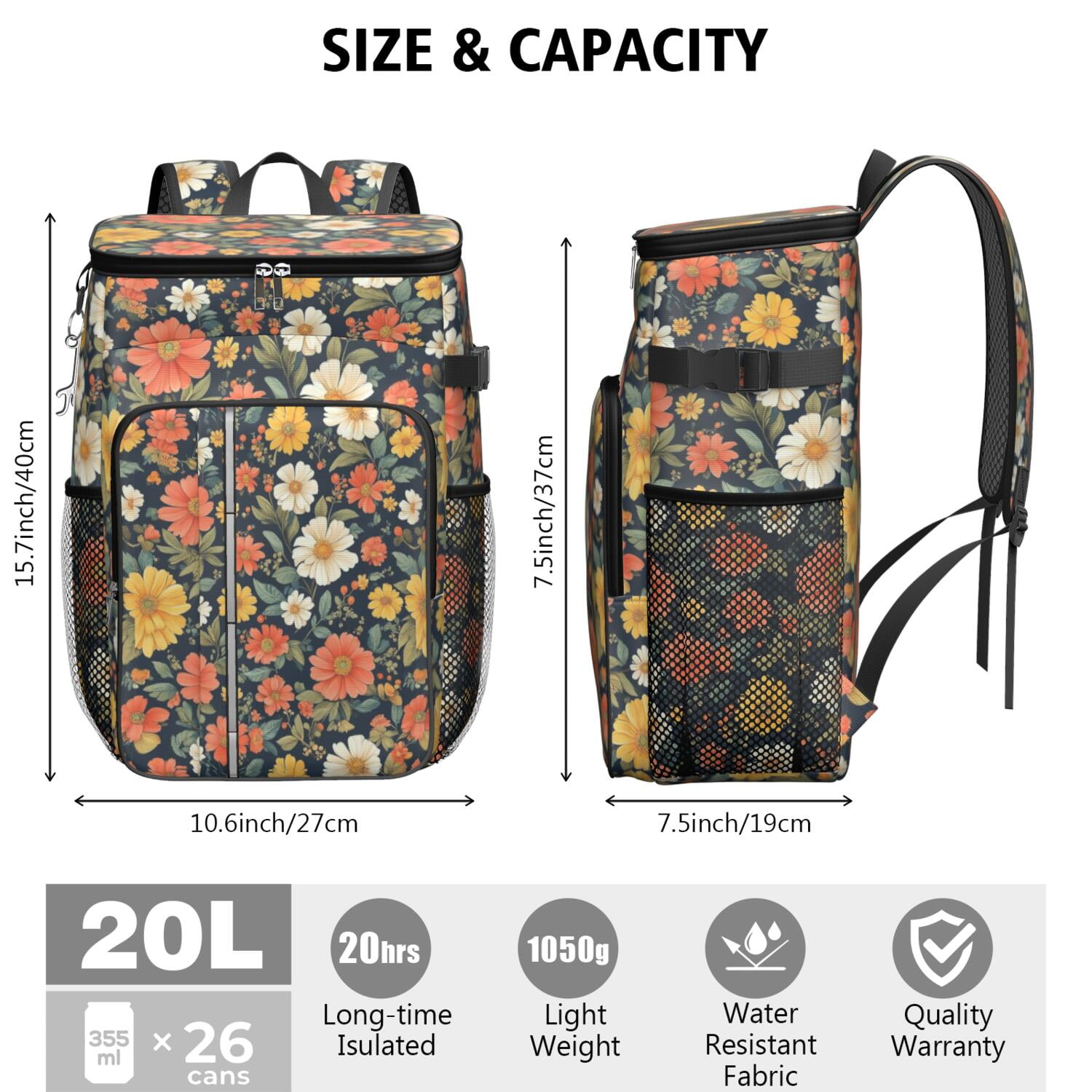 Travel Cooler Bag - Pioneer Flower Camping Beer Cooler Backpack with Bottle Opener- Waterproof Insulated Picnic Backpacks - Cooler Bag for Beach