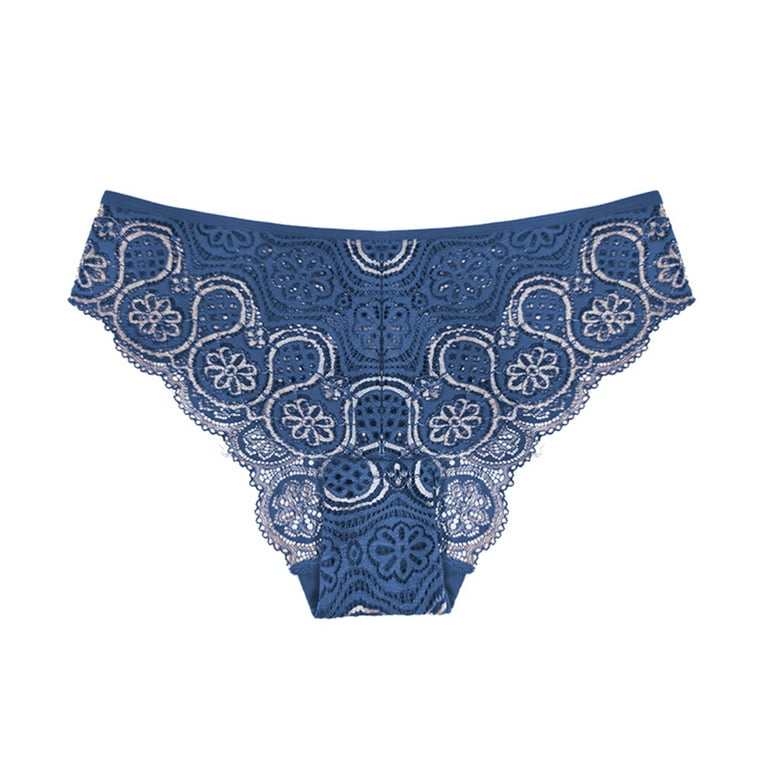 Women's Lace Trim Cotton Bikini Underwear - Auden™ Blue S