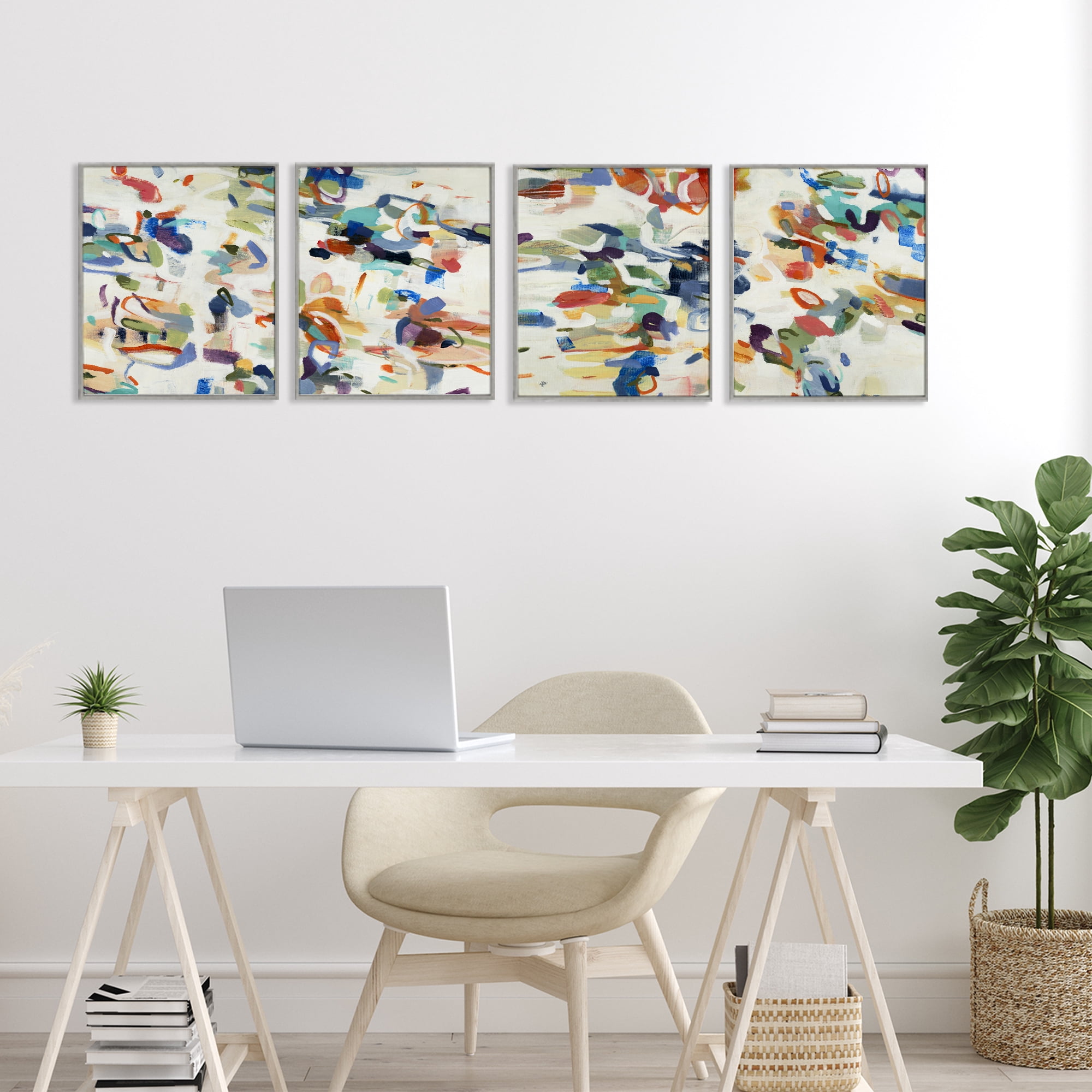 Stupell Industries Primary Hues Composition 4 Piece Gray Framed Giclee Art Set, design by Lisa Ridgers