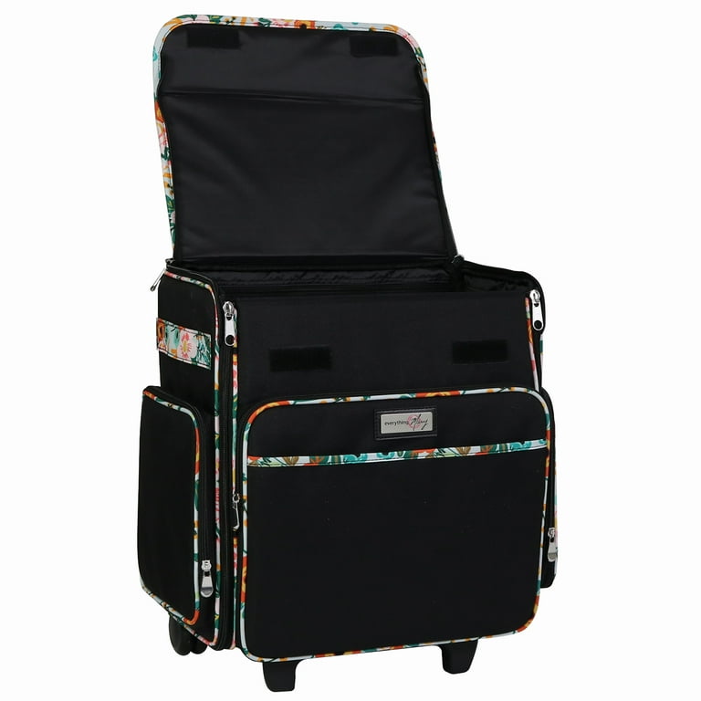  Everything Mary Black & Floral Rolling Scrapbook Storage Tote -  Scrapbooking Storage Case for Rings, Paper, Binder, Crafts, Beads, Scissors  - Telescoping Handle with Dual Wheels : Arts, Crafts & Sewing