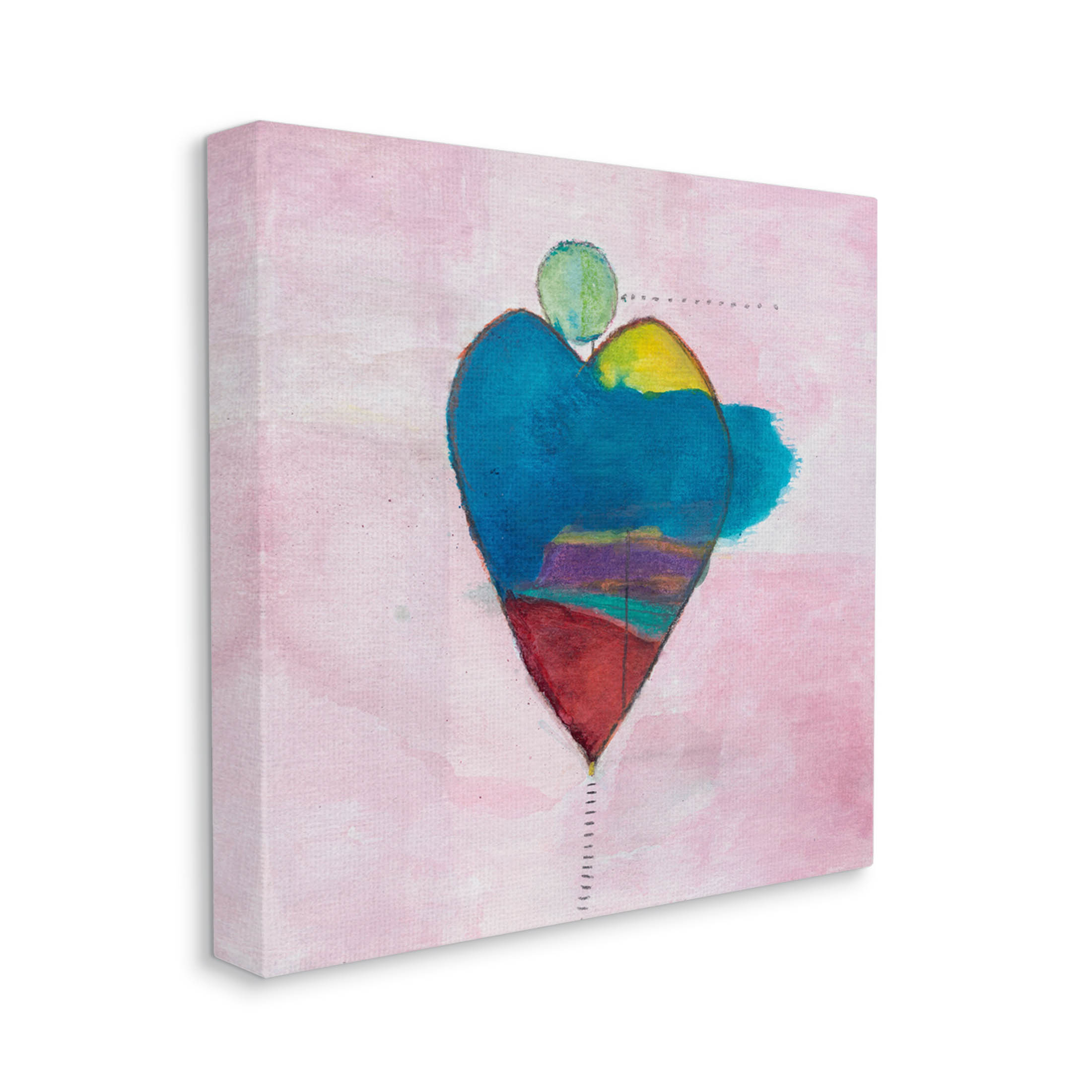 Pink Contemporary Heart Circle Abstract Painting Gallery Wrapped Canvas Print Wall Art