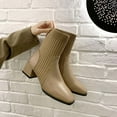thumbnail image 6 of Fesfesfes Womens Fall Boots Winter Retro Splicing Boots Chunky Heel High-Heels Toe Knitting Boots 6.5(39), 6 of 6