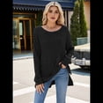 thumbnail image 4 of Suéter de Punto con Abertura Lateral Y2K para Mujer, Cuello Redondo, Larga, Blusa de Punto Liso con Abertura Lateral, Túnicas Negro M, 4 of 10